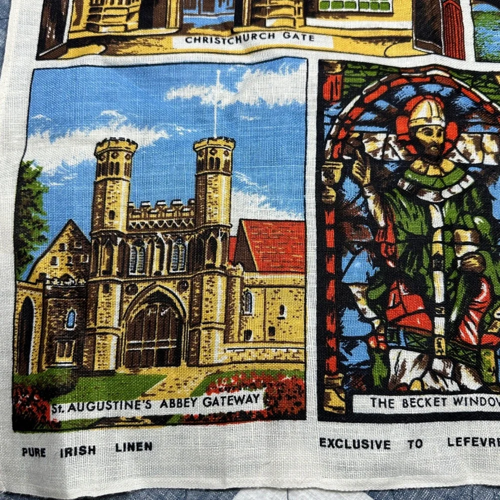 Vintage City of Canterbury Pure Irish Linen Tea Towel Souvenir England Landmarks